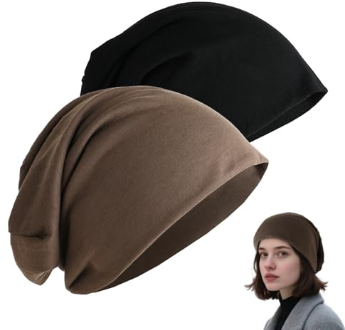 Dünne Mütze Damen Herren, 2 Stück Kopfbedeckung Chemo Mütze, Sommer Beanie Herren Damen Baumwollmütze, Weiche Schlafmütze Kopfbedeckung für Frauen und Männer, Elastische Mützen für Alltag und Nacht