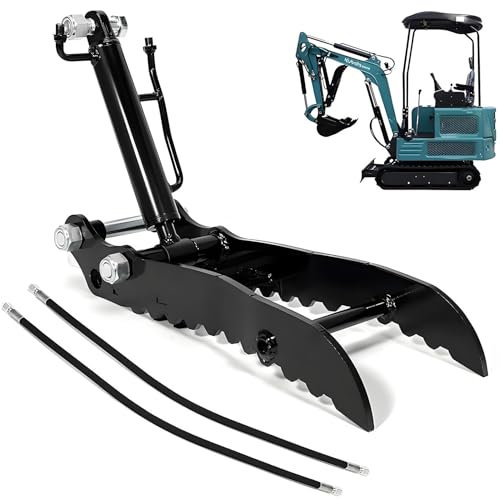 Hydraulische Daumenklemme für Minibagger, Baggerschaufel-Zusatzklemme mit 2 Hydraulikschläuchen, passend für die meisten Kleinbagger-Anbaugeräte bis 2 Tonnen,Singleholethumbclip