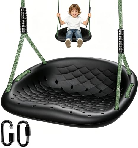 WWFFEN Heavy Duty Adult Swing Seat,Plastic Non-slip with Safety Grip and Adjustable Ropes Sturdy Construction 250kg load capacity for Indoor Outdoor Swing,Black
