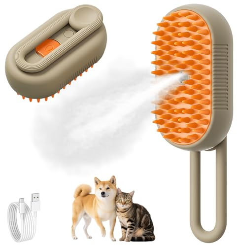 Fancysky Dampfbürste für Hunde, Katzenbürste mit Dampf Silikon | Katzenbürste Kurzhaar mit Klappbarer Griff mit Wassertank, Massage, Pflege Und Haarentfernung, für Katzen und Hunde (Kaffee)