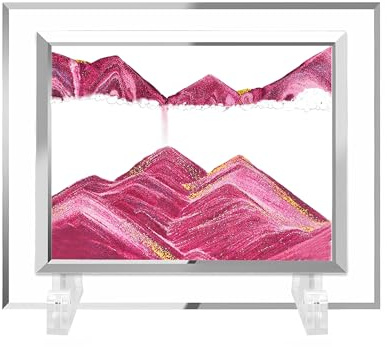 AzureLeap Art de Sable 3D Dynamique, Image en Mouvement, Sablier en Verre Carré, Paysage Sous-Marin 3D pour Décoration de Bureau et Maison [Rose-5]