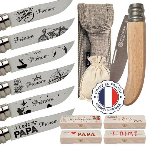 Gravure Events - Couteau Personnalisable avec Prénom Gravé - Cadeau pour Homme Personnalisé : Fête des Pères, Papa, Tonton, Grands Pères (Papi, Papy) Anniversaire, Cadeau de Noël