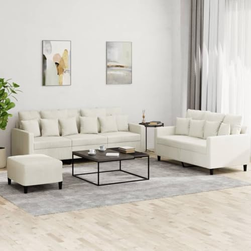 Emmtore 3-TLG Sofagarnitur mit Kissen Creme Samt,Creme,Mit Kissen & Fußhocker