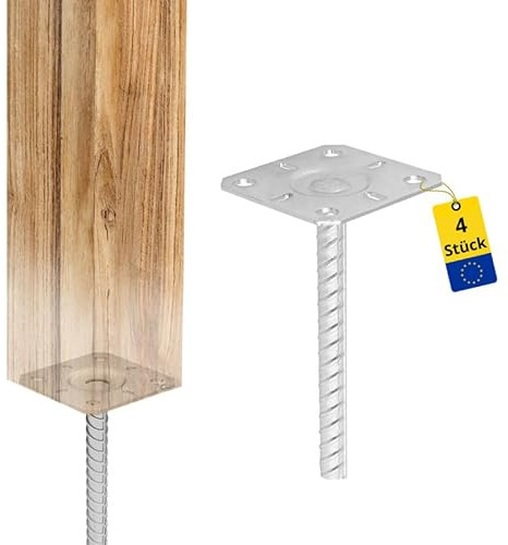 Supports de poteau 80x80 - Ancrages de poteau lot de 4 - Connecteur bois - Support de poteau à sceller dans le béton - Pied de support - Poteaux de clôture - Poteaux en bois - Ancrage - Ancrage au sol