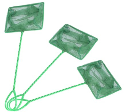 SWETRACE 3 Pcs Green Plastic Fishing Nets for Aquarium and Pond Use, 6 Inch Sturdy Design Fish and Shrimp Landing Nets Suitable for Fish Tank Maintenance