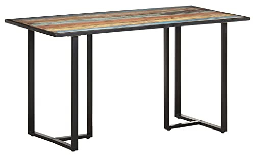Pyvara Matbord 140 cm, återvunnet massivt trä med pulverlackerat järnram, rektangulärt köksbord för matsal och vardagsrum, stabilt matbord, modern design för matplats