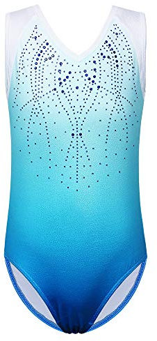 ZNYUNE Kinder Mädchen Gymnastik Trikot Gymnastikanzug ärmellos Klassisch 182 Blue 8A