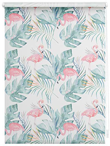 Lichtblick Klemmfix Tageslicht-Rollo mit Motiv, ohne Bohren, Blickdicht, Seitenzugrollo, Made in Germany, Flamingo - Rosa Grün 45 cm x 150 cm (B x L)