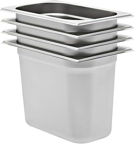 vidaXL 4x Contenitori Gastronorm Impilabili Universali Rettangolari Atossico Teglie Cucina GN 1/4 200 mm in Acciaio Inox Argento