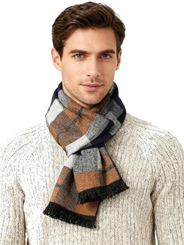 Leisofter Echarpe Homme Hiver Longue en Cachemire ressentir à Carreaux Chaude avec Franges Epaisse Doux 180 * 30cm