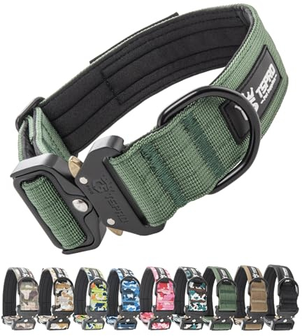 TSPRO Premium Collares para Perros, Ajustable de Collar Táctico Perro con Parche y Broche Metálica de Liberación Rápida Resistente para Perros Medianos a Grandes (Verde M)