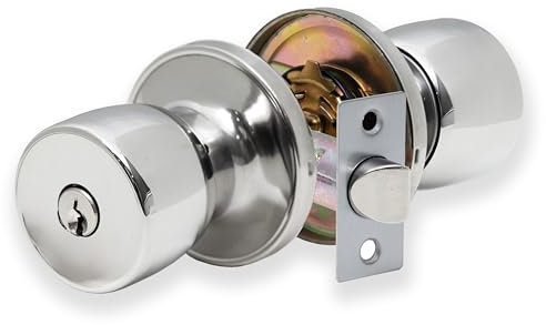 XFORT Tulip Entrance Knob Set Polished Chrome, Door Knob with Lock for Internal Wooden Doors