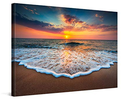 PICANOVA – Cuadro sobre Lienzo Sea Sunset 120x80cm – Impresión En Lienzo Montado sobre Marco De Madera (2cm) – Disponible En Varios Tamaños – Colección Playas