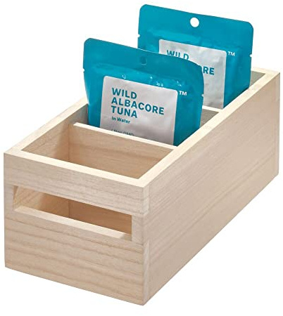 iDesign Aufbewahrungsbox mit Griffen und Fächern, Küchenschrank Organizer aus Paulownia-Holz für Regal oder Vorratsschrank, vielseitige Kiste zur Aufbewahrung, beige, 25.40/12.70/10.57 cm