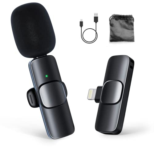 Moman Lavalier-Funkmikrofon-Ansteckmikrofon-Lightning-Kabellos 2.4GHz Auto Noise Canceling Wireless Microphone 120m für Smartphone iPhone 13 12 11 X XR XS Max 8 iPad Handy Laptop Tablet CP1(A)