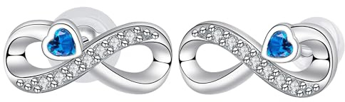 Arrebol Boucles d'oreilles Infini Femme en Argent Sterling 925 symbole Infini avec Coeur Zirconium Clous pour Femmes Bijoux Cadeau