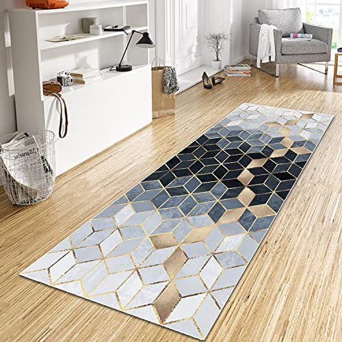 WTHYGB Teppich Läufer Flur Küche 40x60 cm, Modern rutschfest Waschbar Dauerhaft Küchenläufer Flurläufer, Lang Polyester Weiß Blau Schwarz Teppichläufer für Korridor, Schlafzimmer, Innen Wohnzimmer