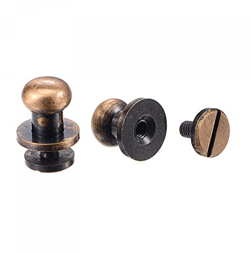sourcing map 5 Set 8 mm massives Messing Rundkopf Bolzen Nieten Pfostenverschluss für DIY Lederhandwerk Gürtel Geldbörse Handtasche Dekoration Reparaturen Kupferton