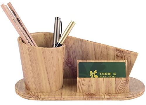 RHCSZ Stiftehalter aus PU-Leder für Bürobedarf, Schreibtisch-Organizer, Aufbewahrungsbox, Schreibtisch-Organizer und Visitenkartenhalter, Stiftehalter (aprikosenfarbenes Kunstleder)