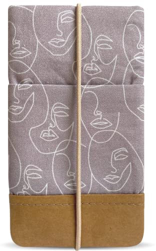 Kuratist Handytasche - Handgemacht Baumwolle mit Kantenschutz aus Waschbarem Papier in Leder-Optik (Vegan-Friendly) (Large, Faces)