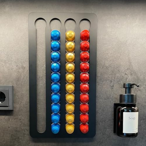 Kapselhalter für Nespresso Aufbewahrung Halter Kapseln Wand Ohne Bohren Kapselspender Organizer Holder (schwarz - für Nespresso Original)
