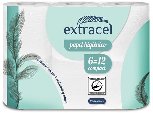 Papel Higiénico Resistente y Suave 6 = 12 Rollos | Papel Higiénico Compacto 100% Celulosa Virgen