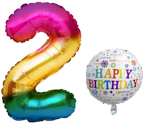 Luftballon 2. Geburtstag - XXL Riesen Folienballon Set 101cm + 45cm Mit 5M Deko Band - Helium Geeignet - Wiederverwendbar - Geburtstagsdeko für Jungen Mädchen Zahl 2