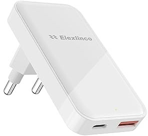 USB C Ladegerät 35W, Elexlinco 2-Port Schnell Kompakt Netzteil, PD 3.0 USB C Power Adapter Ladestecker Kompatibel für iPhone, iPad, Samsung Galaxy, Nexus, HTC, Motorola, LG und Viele Mehr (Weiß)