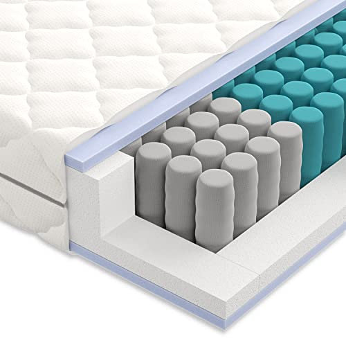 Mister Sandman 7-Zonen Taschenfederkernmatratze 90 x 200 cm H2 H3 Härtegrad orthopädische ergonomische Matratzen Öko-Tex Zertifiziert Federkernmatratze 21 cm Höhe Wendematratze mit abnehmbarem Bezug