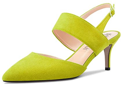 HEUIVZAR Mujer Medio Gatito Heel Puntiaguada Punta Sandalias Correa Tobillo Slingback Cierre con Hebilla de Boda Dress 6.5 CM Heels Verde Lima 35 EU