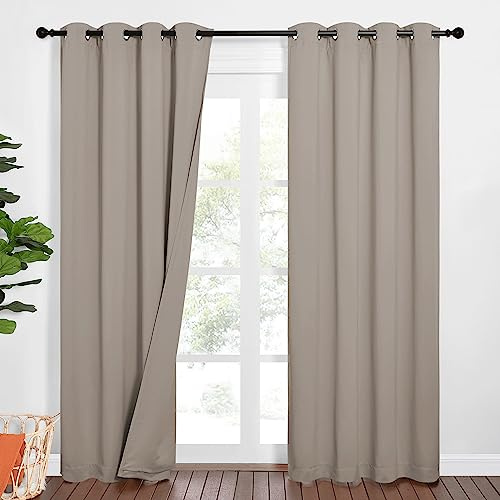 PONY DANCE 100% Verdunklungsgardine Ösen Thermo Gardinen Hitzeschutz | 2er Set, H213 x B132 cm, Akustikvorhang, Blackout Curtains, mit Ösen, für Schlafzimmer Wohnzimmer Kinderzimmer, Sandfarben