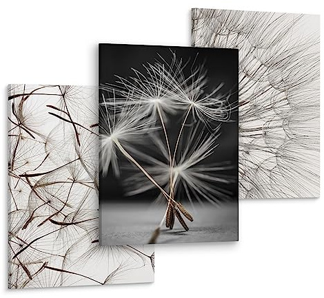 Muralo Wandbilder 3er-Set, Pusteblume, Blütenpracht - 30x40 cm | Leinwandbild, Zartes Design, Aufhängefertig, UV-beständig - ideal für Wohnzimmer und Schlafzimmer, edle Optik