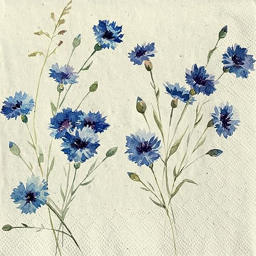 20 Servietten aus Recycling-Papier Blumen Garten & Natur Blaue Kornblumen als Tischdeko. Papierservietten mit Motiv. Auch für Decoupage und Serviettentechnik 33x33cm