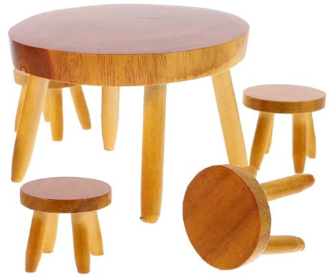 Toyvian 1 Satz Puppenstubentisch und Stühle Spielzeuge kreativität Puppenhausmöbel Spielzeug Set mit und Stühlen für den Feengarten Esstisch Kinderstühle für Mini-Holzstühle