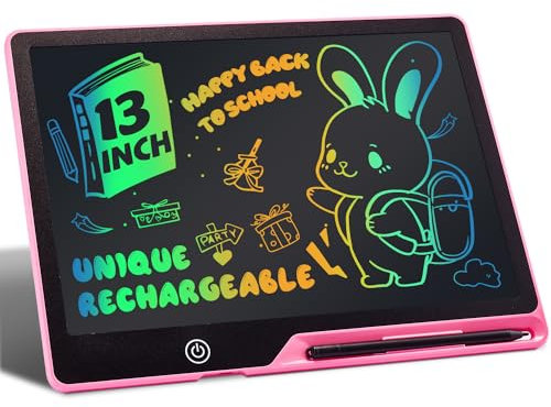 Kinayue LCD Schreibtafel Kinder Wiederaufladbare 13 Zoll Maltafel Zaubertafel Rosa,Umweltfreundlich Lernspielzeug Schreibtablett,Weihnachten Geburtstag Geschenk für 3-12 Jahre alt Junge Mädchen
