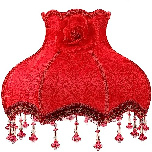 PRETYZOOM Pantalla De Encaje Bordado Europeo Vintage Reemplazos Con Cuentas Colgantes De Cristal Pantalla De Lámpara De Noche Elegante En Forma De Cúpula De Tela Para Habitación De