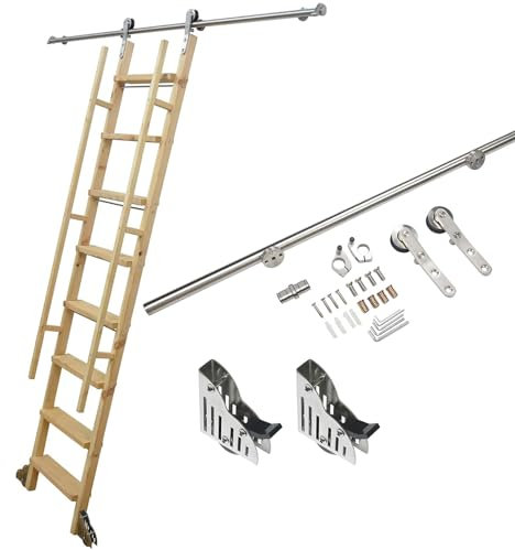 KAZUP Échelle de Grange coulissante de 6,6 à 26,2 Pieds, matériel Roulant, échelle de bibliothèque coulissante, Rouleaux de Sol avec Frein, Acier Inoxydable, sans échelle (Taille : 8ft/244cm Track