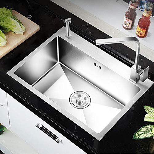 Handwaschbecken-Set aus Edelstahl, Einzelbecken-Küchenspüle mit komplettem Sanitär-Set, Abtropffläche, Ablaufgarnitur, Unterbau-Einbauinstallation (Größe: 68 x 45 cm)