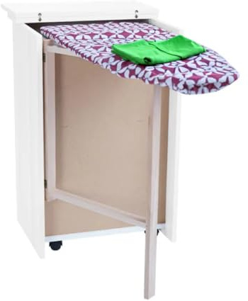 OWIJI Asse da Stiro Multiuso Salvaspazio Legno Bianco Frassinato Mobile A Scomparsa Già Montato Dimensioni 84 x 52 x 40 cm Rotelle Trasportabili Colore Mollettone Assortito