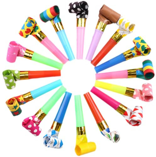 XUKZIMA 25 pezzi Trombette per feste di compleanno, fischietti colorati, rumoristi per feste, compleanno, festeggiamenti, colori casuali, bambini, stadi