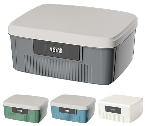 Aartner Abschließbare Box, 25 x 20 x 10cm Abschliessbare Box, ABS Medikamentenbox mit Zahlenschloss, Doppellagig Medizinbox Groß Medizinkoffer Mit Trennwand und Zahlenschloss (Grau)