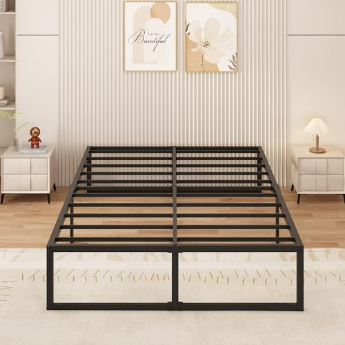 Yicensen Metallbett 160x190 cm mit Lattenrost Metall, Doppelbett | 41cm Höhe Bettrahmen, Stabiles, Leichte Montage, Geräuschfrei, Schwarz