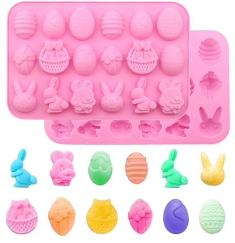 LQIOACU 2 Pieces Chocolate Molds, Easter Silicone Molds, Easter Silicone Moulds, Easter Egg Moulds, Chocolate Egg Molds, A, pink, A