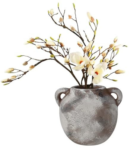 Jarrón de Cerámica Rústica, Jarrón Decorativo Vintage de Terracota para Decoración del Hogar, Mesa, Sala de Estar y Estantes Flores Frescas o Secas -6.4 Pulgadas, Color Terra