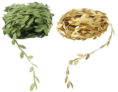 QINGYIWL Ghirlanda artificiale con foglie di edera, verde, artificiale, 20 metri e 10 metri, in rattan, oro fai da te, simulazione di foglie di rattan, per matrimoni, ufficio, cucina, giardino, feste