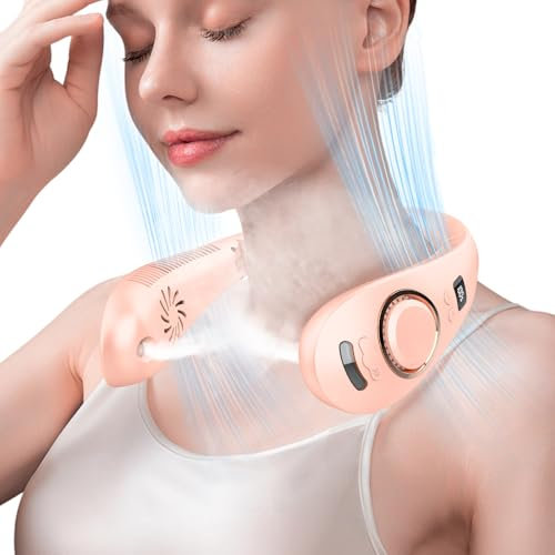 Ventilatore nebulizzatore da collo, mini collare ventilatore USB batteria senza lama pieghevole con acqua fredda, portatile da collo leggero a basso consumo con display a LED per cucina esterna
