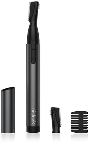 aisleek Upgraded Eyebrow Trimmer for Men, Precision Detailer, Battery-Powered Eyebrow Razor with Rinseable Blade, Facial Hair Trimmer with Comb, Compact Pen-Size, Safe Painless Shaver