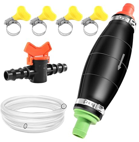 Editbar Handpumpe zum Umfüllen von Flüssigkeiten Benzin, Diesel, Öl und Wasser – Manuelle Kraftstoffpumpe mit 2.5M PVC Schlauch, 4 Schlauchklemmen & Flüssigkeitsregler, Siphonpumpe mit Vakuumfunktion