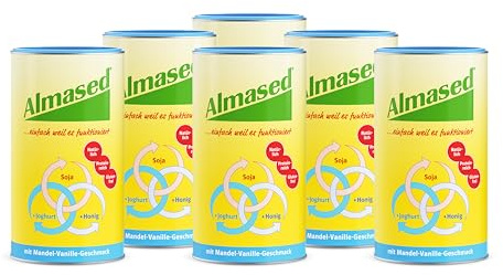 Almased mit Mandel-Vanille Geschmack – 6x 500g - Mahlzeitersatz zur Gewichtsreduktion – Vorratspack – vegetarisch und glutenfrei – 60 Portionen