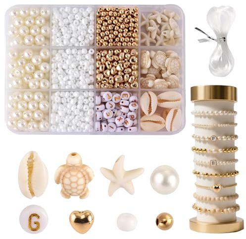 Armbänder Selber Machen, 1042 Stück Perlenset, Schmuck Selber Machen Muschel Schildkröten Buchstaben Herzform Perlen Schmuck Armband Bastelset für DIY Schmuck Strand Armband Ohrringe Halskette